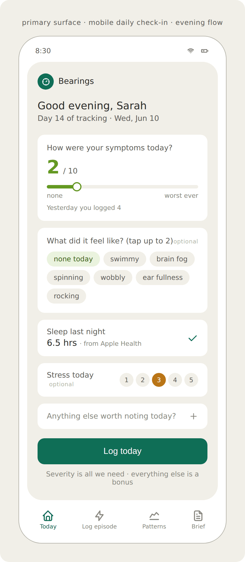 Bearings mobile check-in